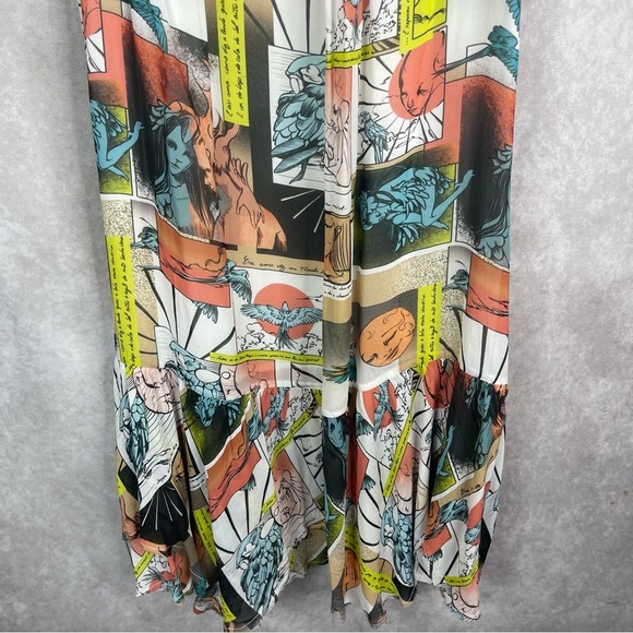 Animale Brazil Comic Print Cartoon Chiffon Maxi Dress In White Size 36 XS - Picture 4 of 8